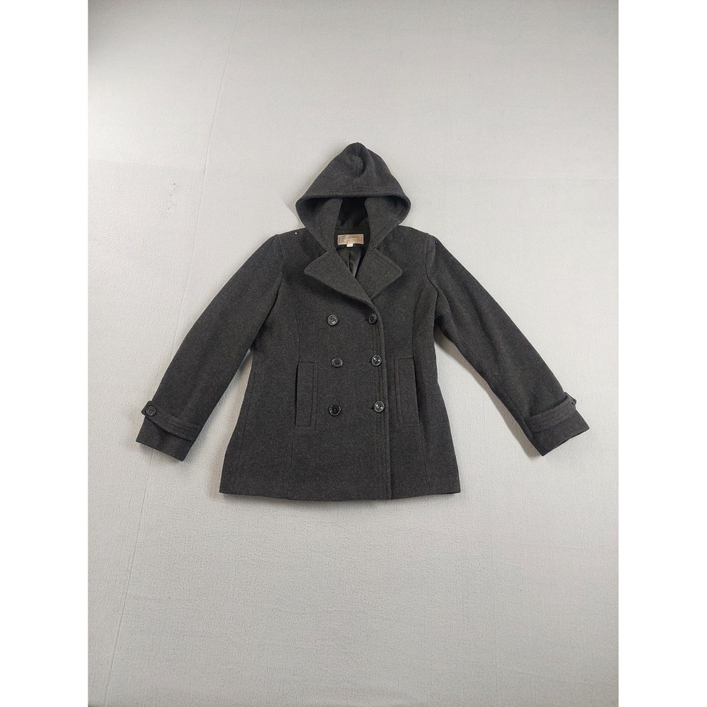 Croft & Barrow Women Pea Coat M Charcoal Gray Wool Blend Double Breasted Pockets